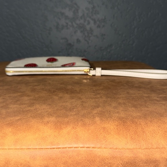 Coach White Strawberry Print Wristlet with Gold Logo - Picture 8 of 8